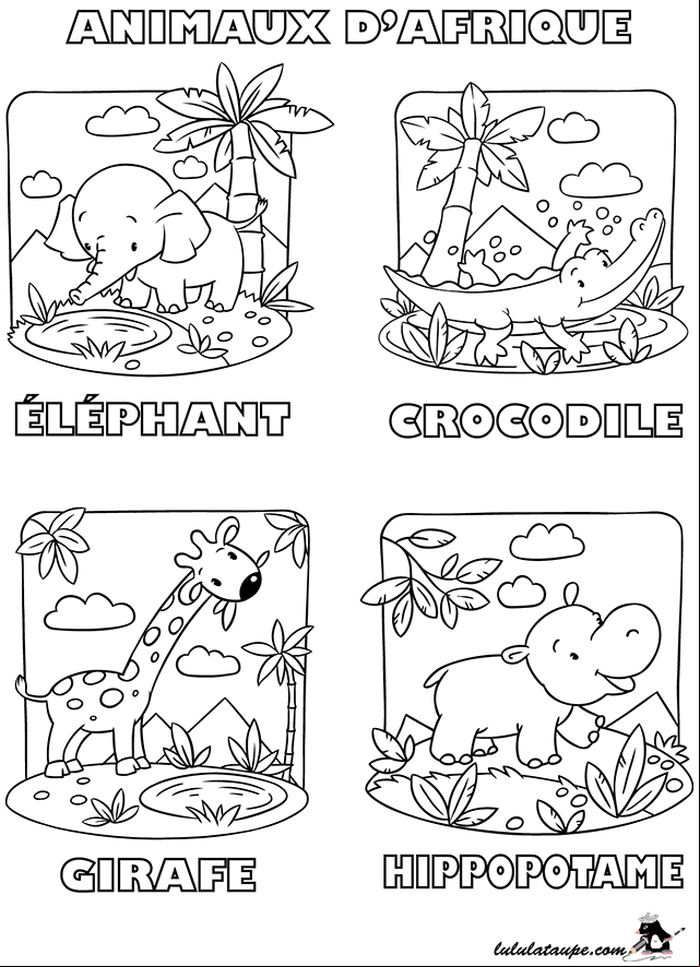 Dessin gratuit à colorier, des animaux d'Afrique
