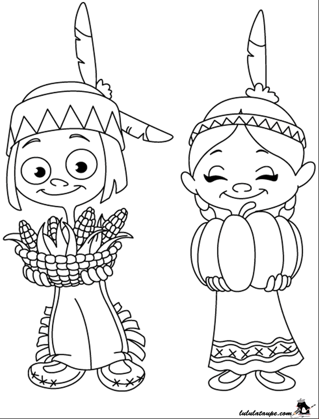 Dessin à colorier, un indien et une indienne