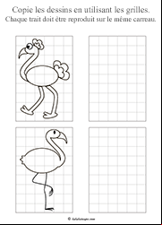 Apprendre à dessiner une autruche et un flamant rose sur quadrillage