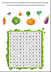 Grille de mots cachés à imprimer sur le thème des légumes
