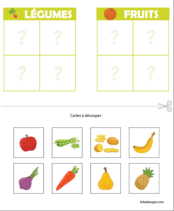 Les légumes et les fruits, jeu éducatif pour enfants de 5 ans et plus