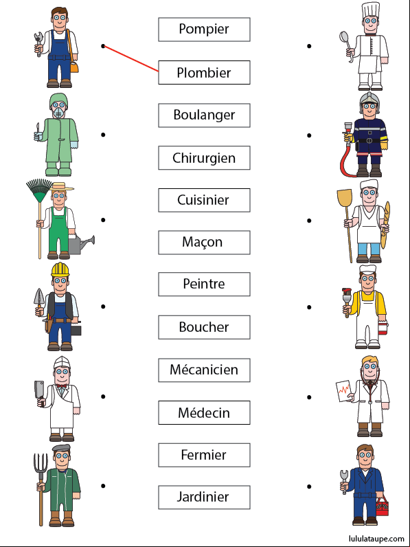 Exercice gratuit pour enfants de 7 ans et plus, les professions