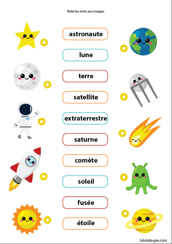 Exercice à imprimer sur le thème de l'espace