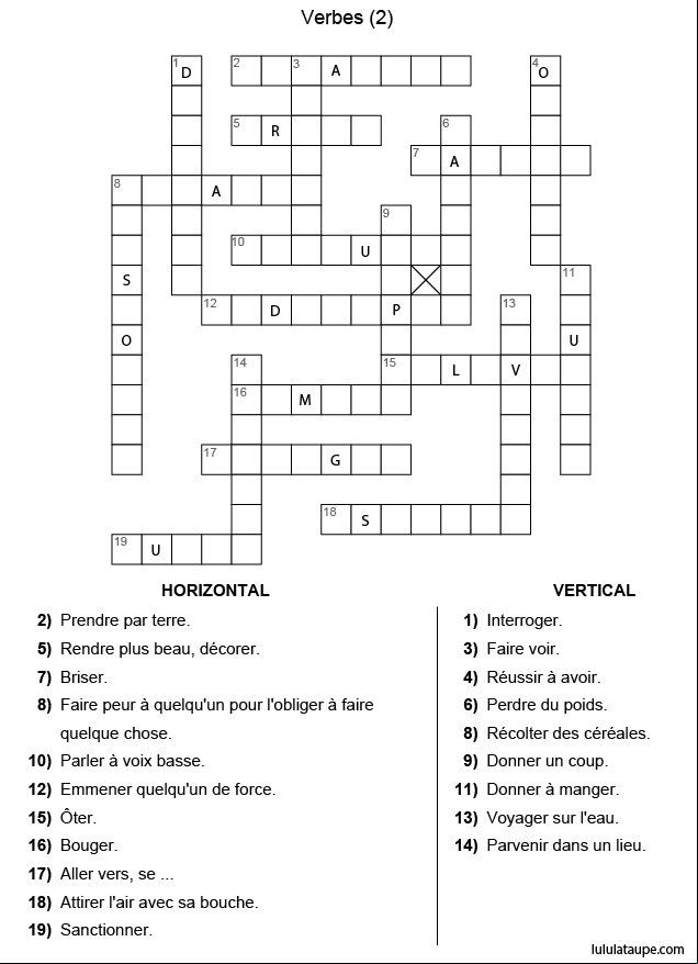 Mots croisés gratuits pour enfants vocabulaire les verbes